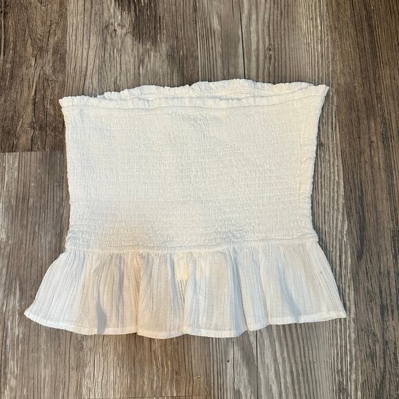 NWT Allie‎ Rose White Smoked Tube Top Cropped Ruffled Hem Women’s Size Large - Picture 2 of 8